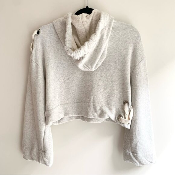 KENDALL & KYLIE Hoodie Sweatshirt Hoody Bell Sleeve Cropped Pullover Oatmeal - Picture 15 of 16